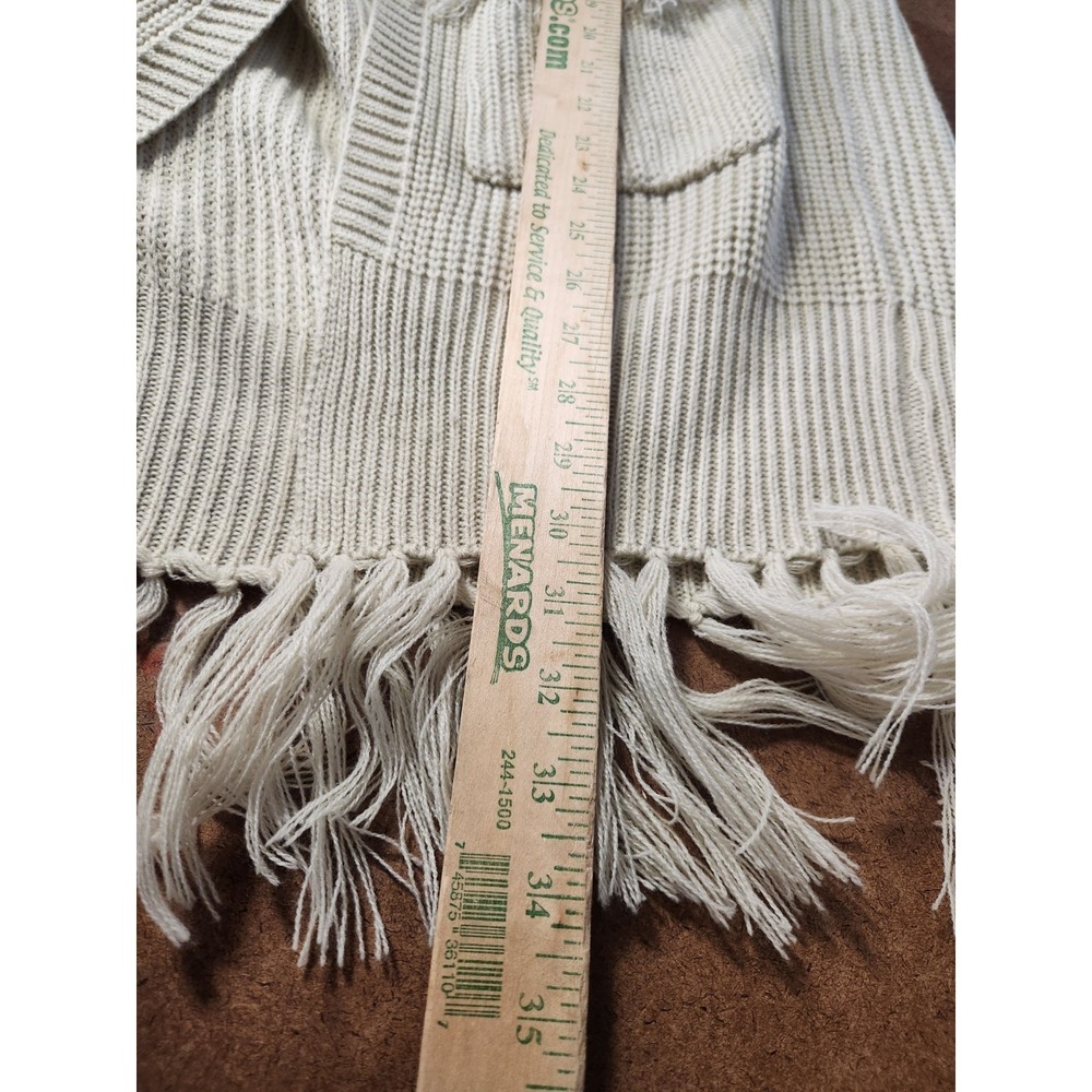 Boho Western Cardigan Beige Fringe Size Small Open Chunky Pockets - Picture 13 of 16